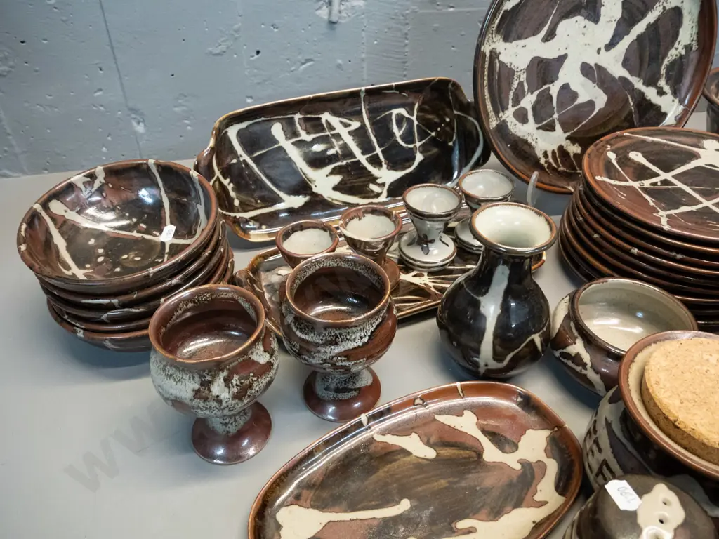 large assortment of Burnay Pottery NZ (Peter and Trudes Vendelbosch) tableware - salad bowl is marked PV, not Burnay. Image 1++