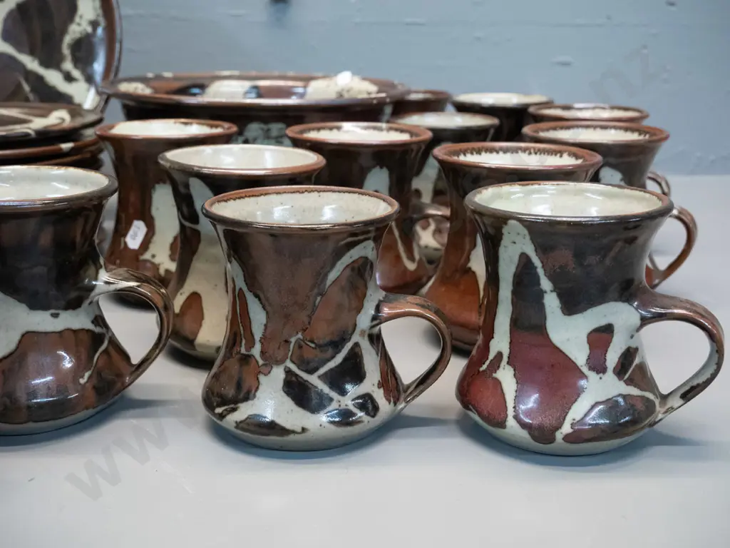 large assortment of Burnay Pottery NZ (Peter and Trudes Vendelbosch) tableware - salad bowl is marked PV, not Burnay. Image 1++