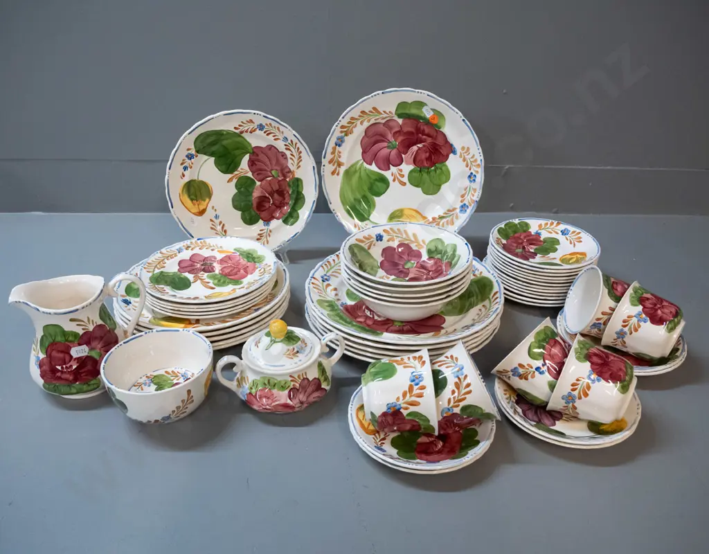 assorted Simpsons Belle Fiore table ware including 6 dinner plates, 6 entrees, etc - a few pieces have chips Image 1++