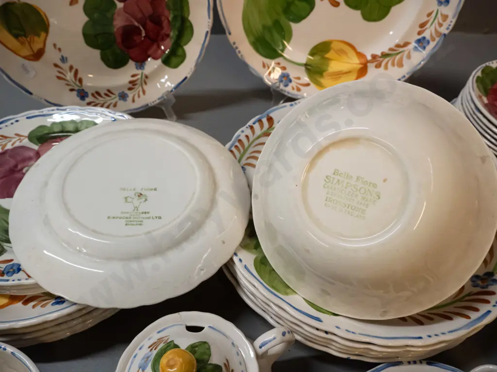 assorted Simpsons Belle Fiore table ware including 6 dinner plates, 6 entrees, etc - a few pieces have chips Image 1++
