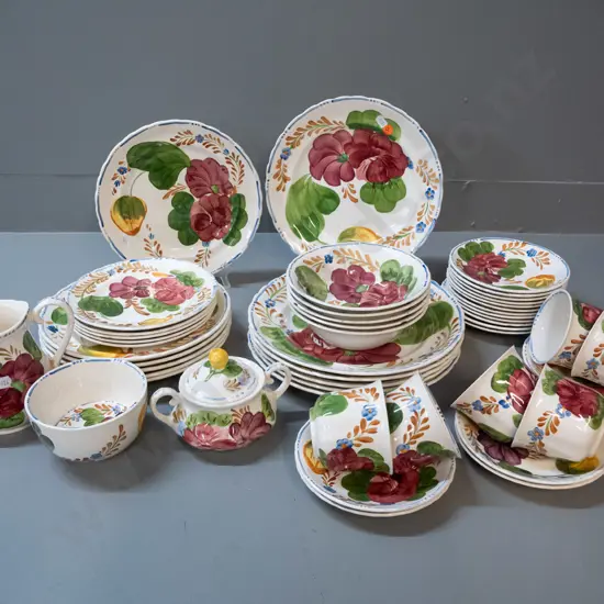 assorted Simpsons Belle Fiore table ware including 6 dinner plates, 6 entrees, etc - a few pieces have chips