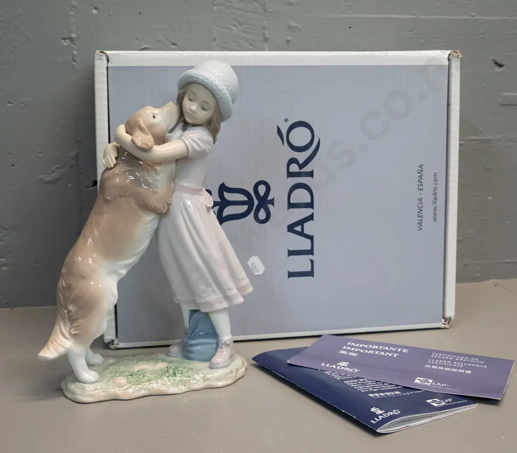 Lladro figurine - " A Warm Welcome" - girl with dog - with original box. H-270 W-150 Image 1++