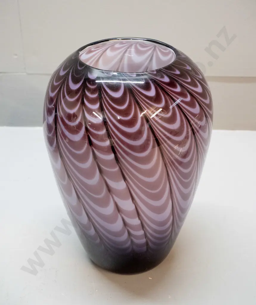 tall art glass vase - amethyst with white interior H-265 D-185 Image 1++