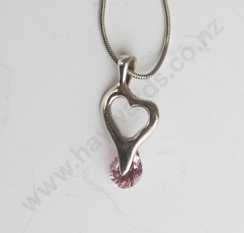 silver necklace with pink stone stamped 925 Image 1++