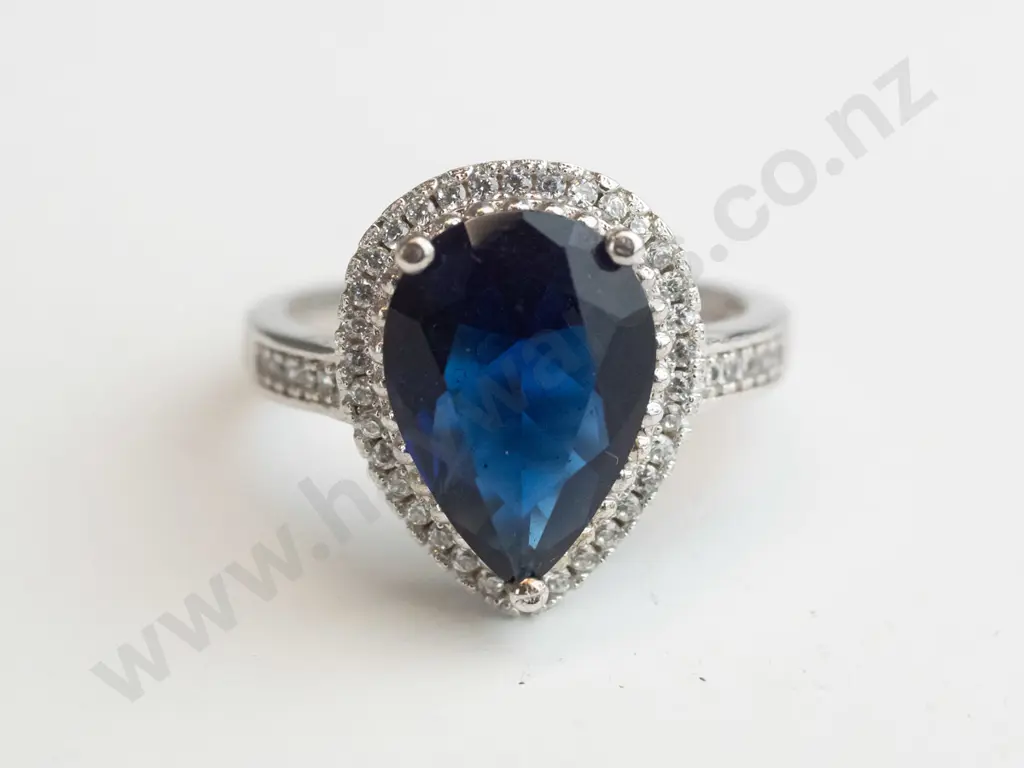 silver blue stone ring stamped 925 Image 1++