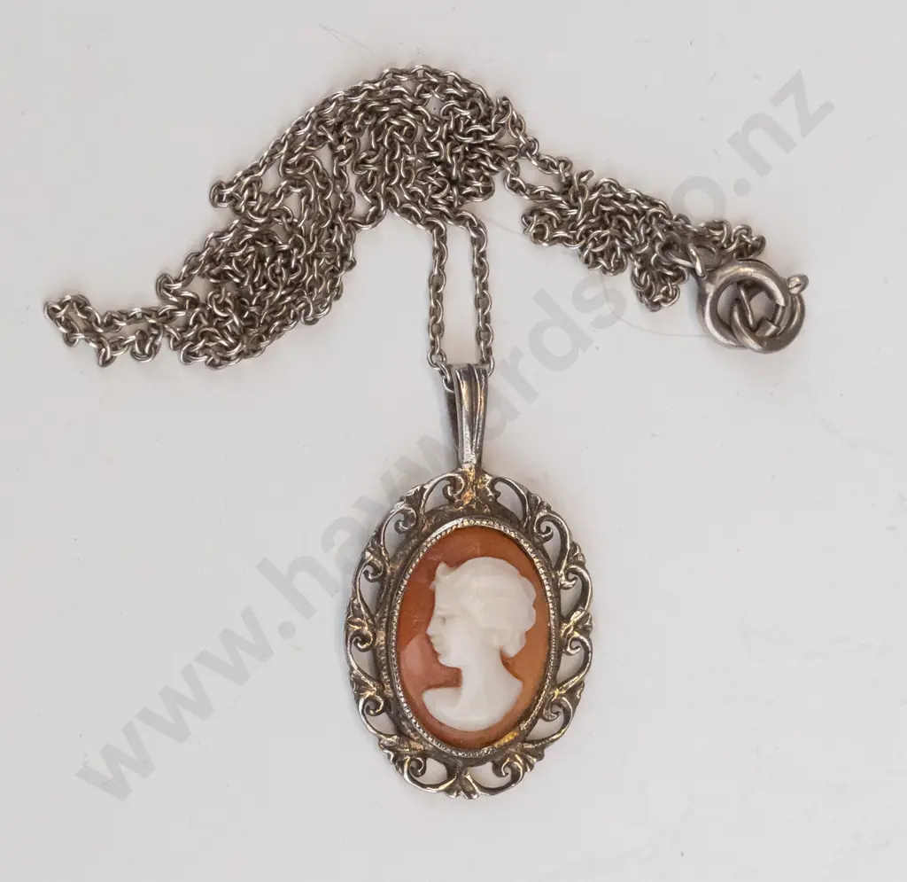 silver cameo necklace stamped sil Image 1++