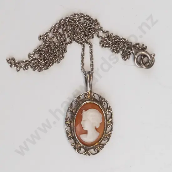 silver cameo necklace stamped sil