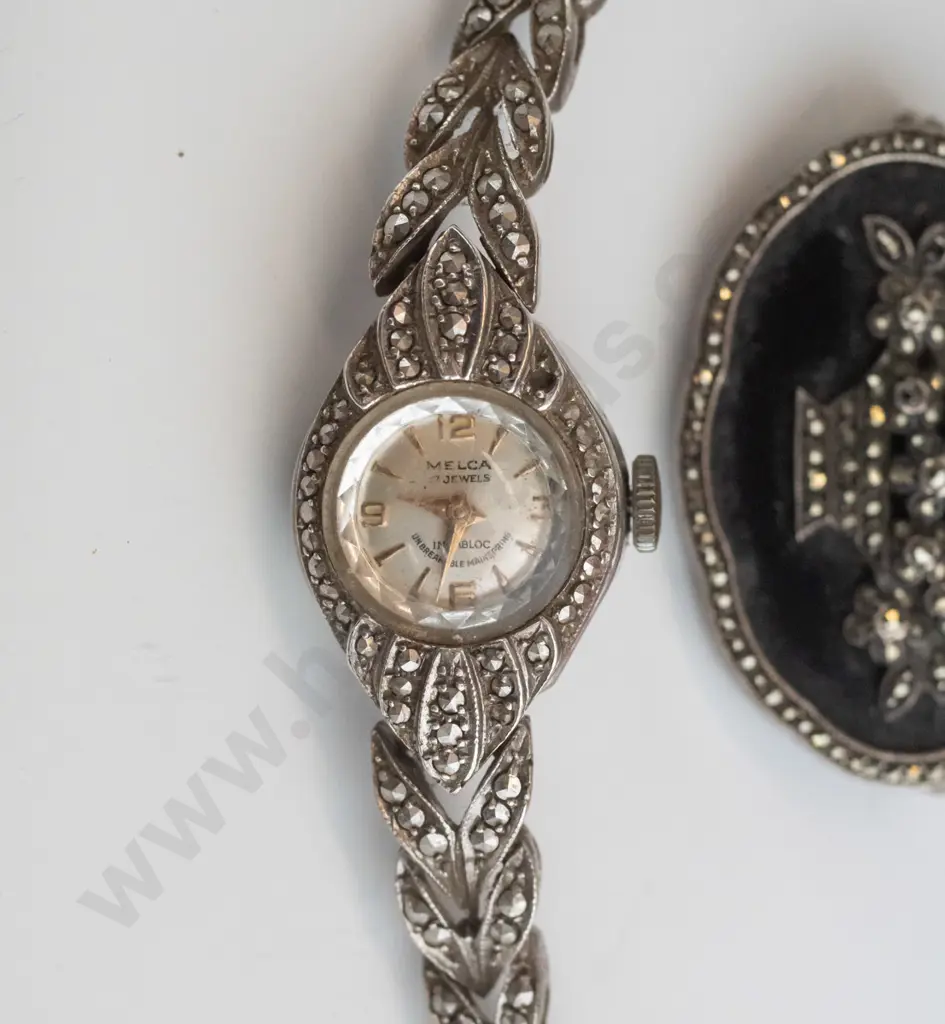 marcasite watch & a marcasite brooch Image 1++