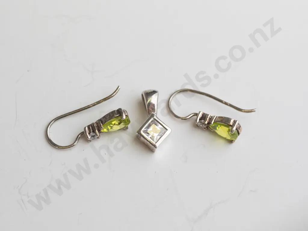 pair of silver perdot stamped stg & silver cz pendant stamped 925 [no chain] Image 1++