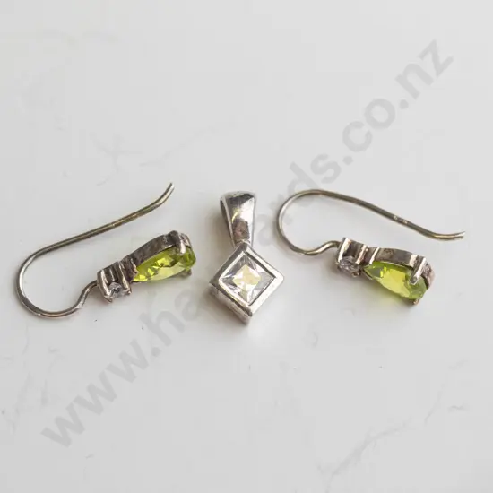 pair of silver perdot stamped stg & silver cz pendant stamped 925 [no chain]