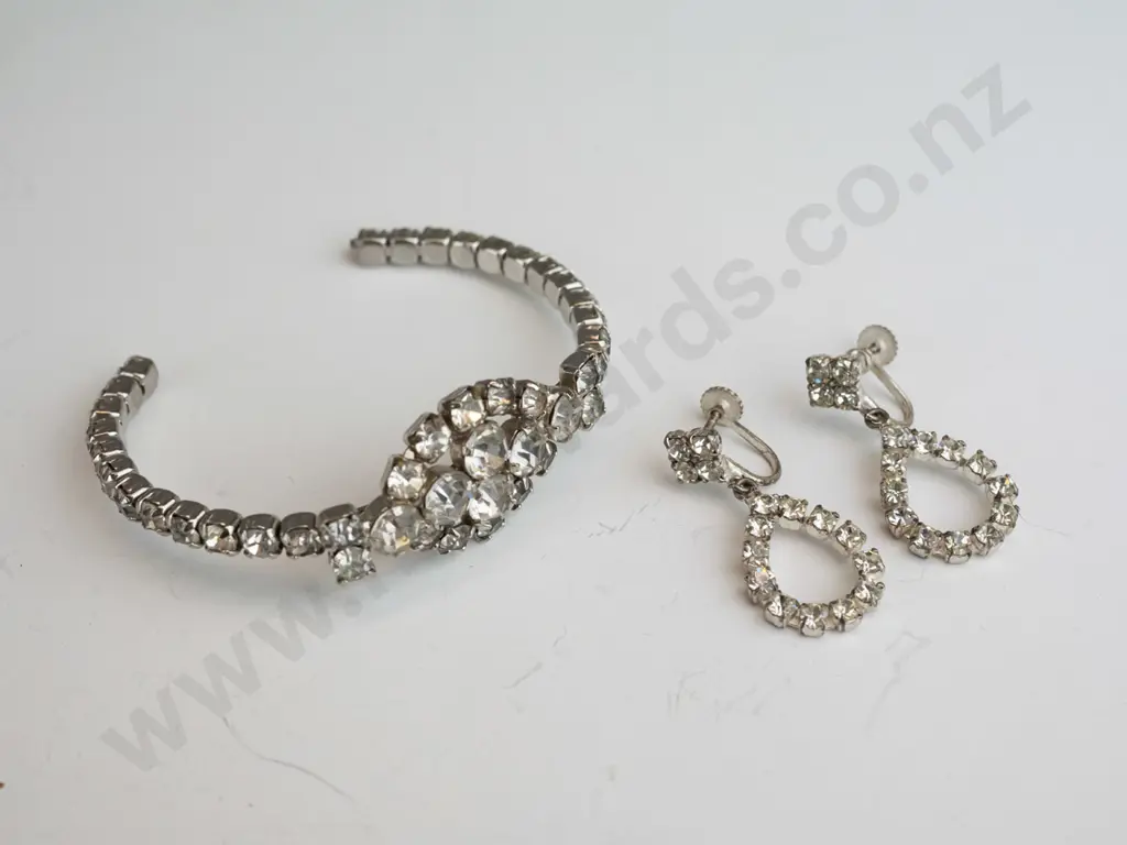 crystal cuff bangle & pair of crystal clip on earrings Image 1++
