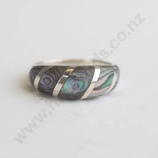 silver paua shell ring stamped 925