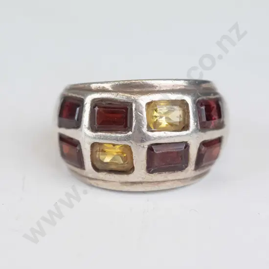 silver ring with coloured stones stamped 925