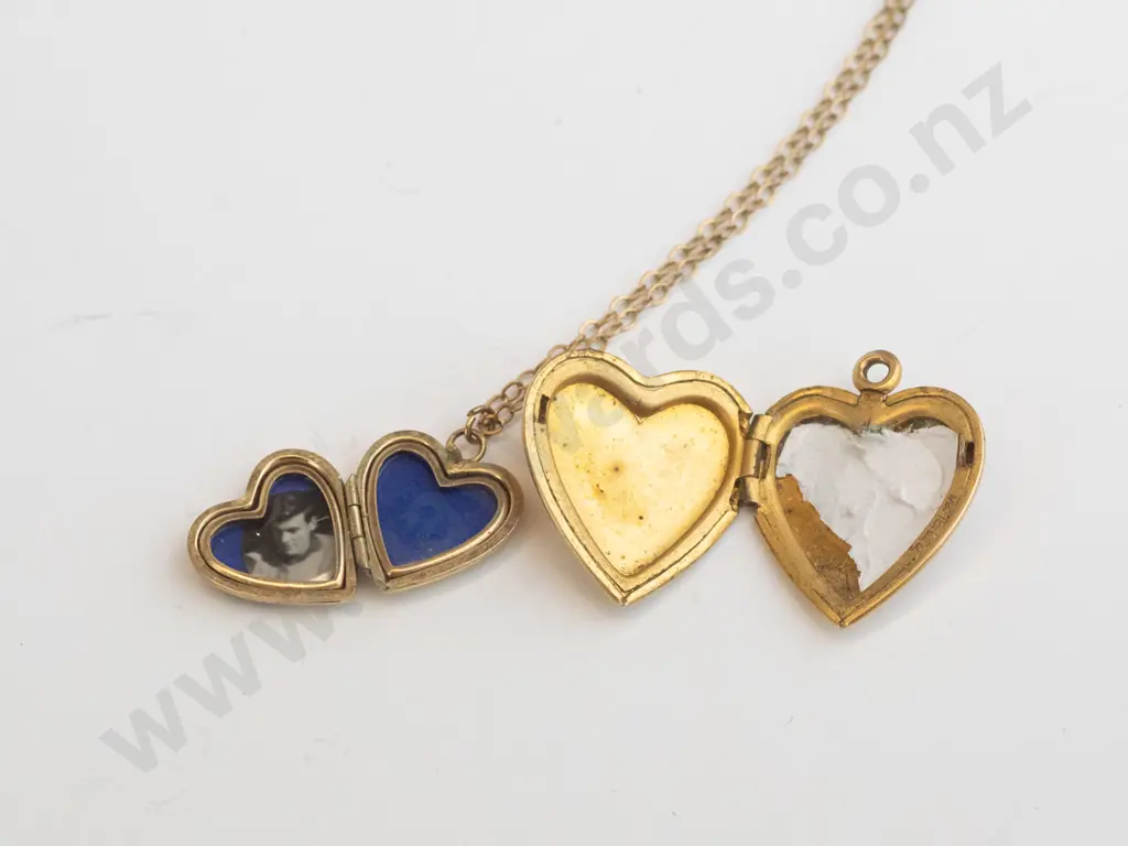 rolled gold small locket & chain & larger gold locket [no chain] stamped 1/20 12k Image 1++