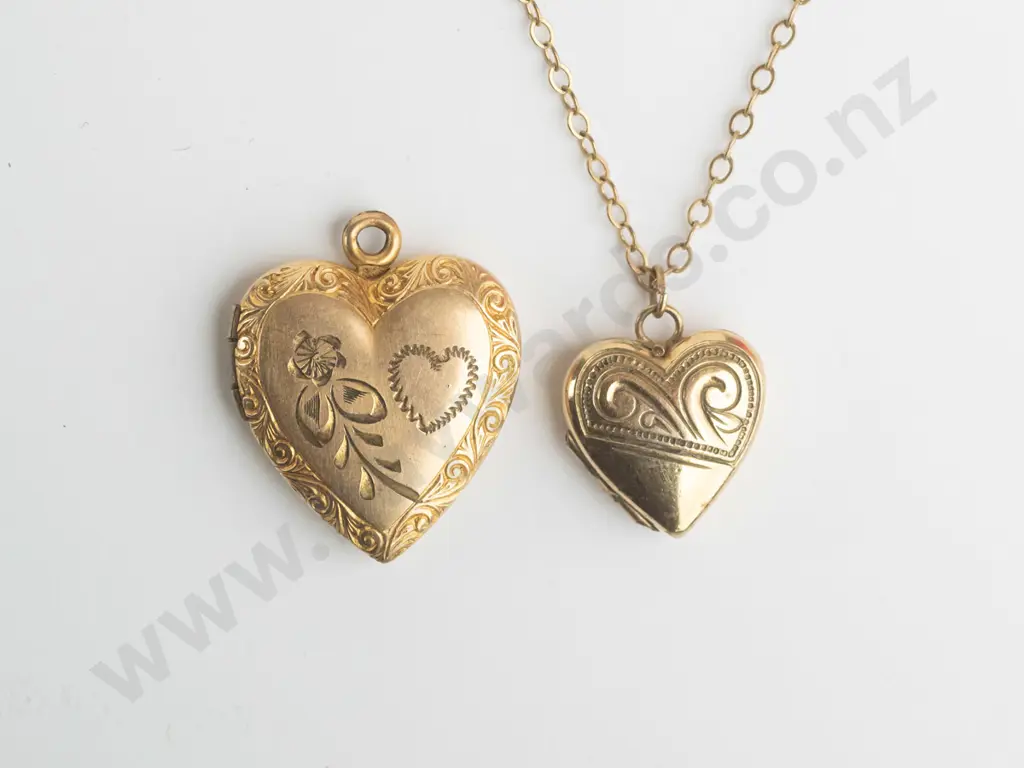 rolled gold small locket & chain & larger gold locket [no chain] stamped 1/20 12k Image 1++