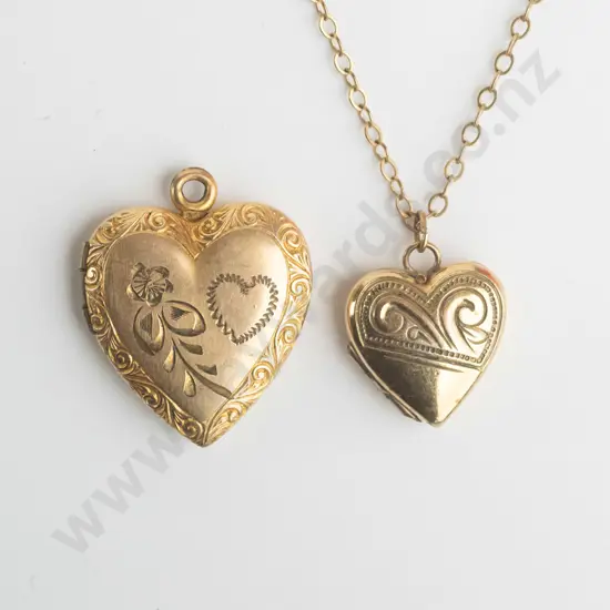 rolled gold small locket & chain & larger gold locket [no chain] stamped 1/20 12k