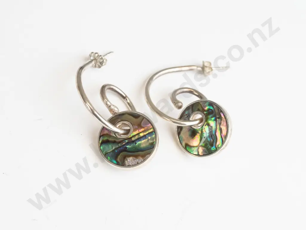 silver paua shell earrings stamped silver Image 1++