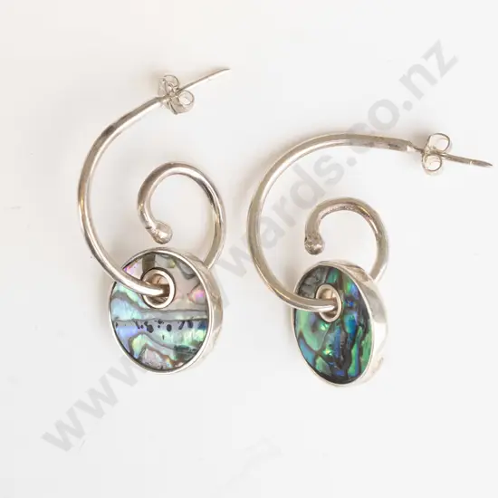 silver paua shell earrings stamped silver