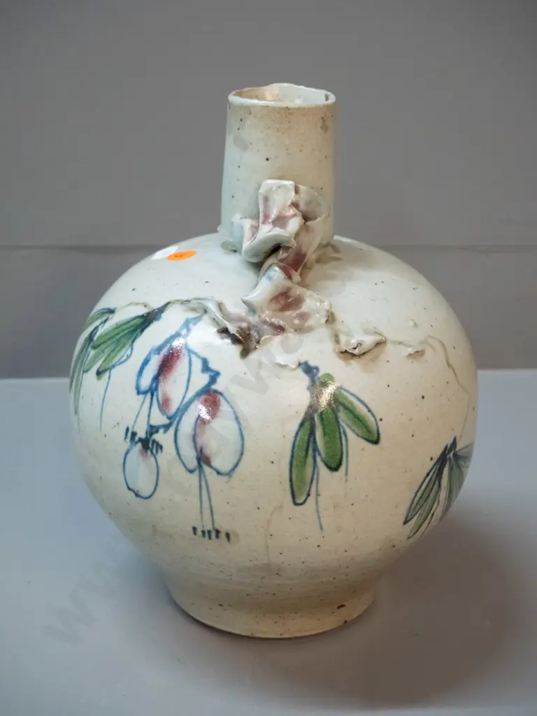 Neil Grant pottery vase with applied flower and leaf decoration H-170 D-200 Image 1++