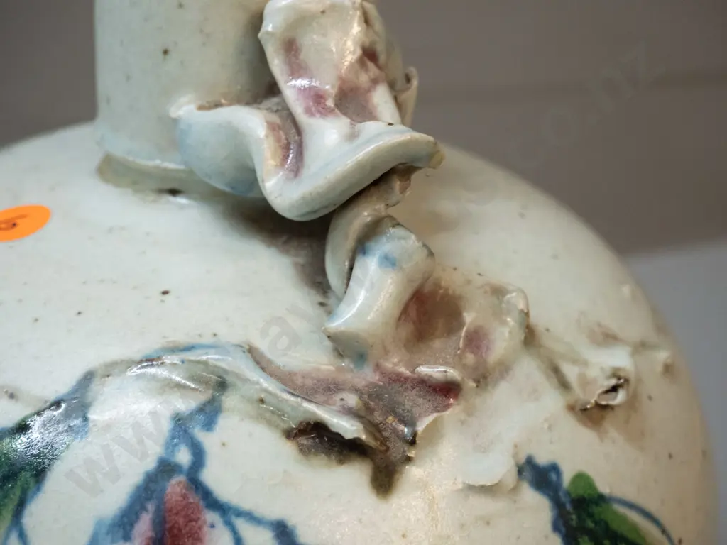 Neil Grant pottery vase with applied flower and leaf decoration H-170 D-200 Image 1++