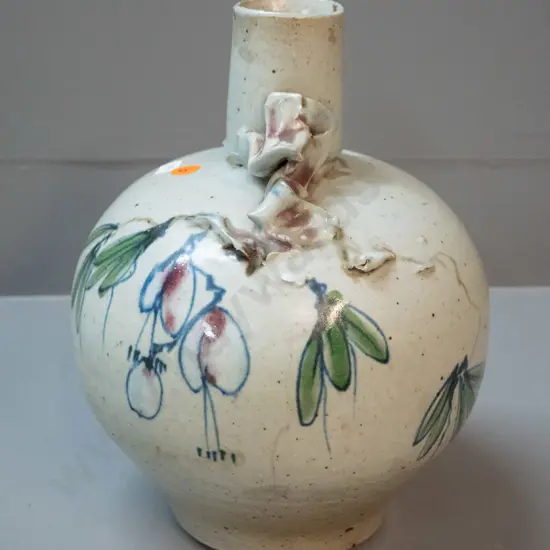 Neil Grant pottery vase with applied flower and leaf decoration H-170 D-200