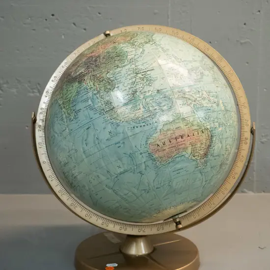 world globe on metal stand - marked Replogle Land & Sea 12" Made in USA. H-390