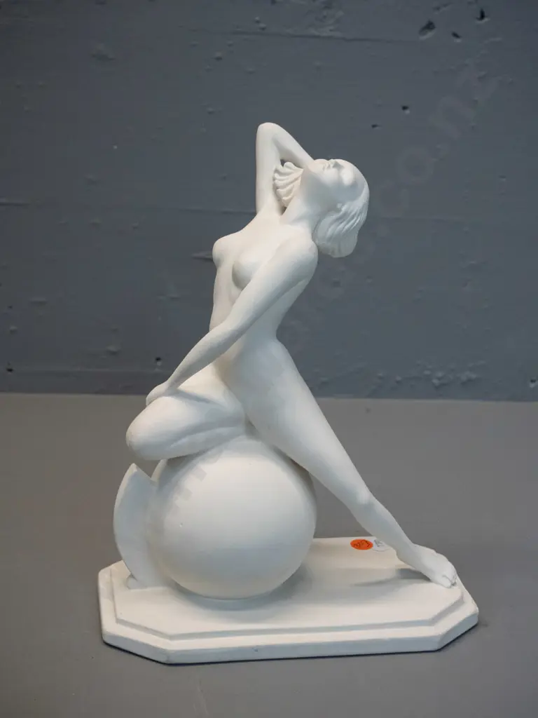 art deco white plaster figurine with label on base - G. Leonardi London, has had 2 breaks repaired, small chips around Image 1++