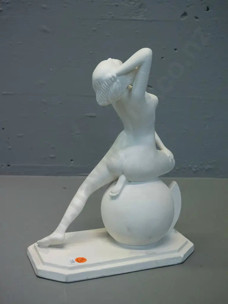art deco white plaster figurine with label on base - G. Leonardi London, has had 2 breaks repaired, small chips around Image 1++
