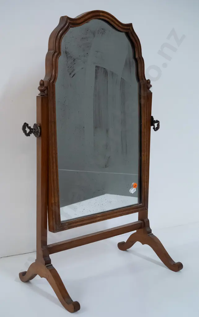 cheval dressing table mirror with shaped frame, cast metal tightening screw handles - desilvering to mirror H-670 W-360 Image 1++