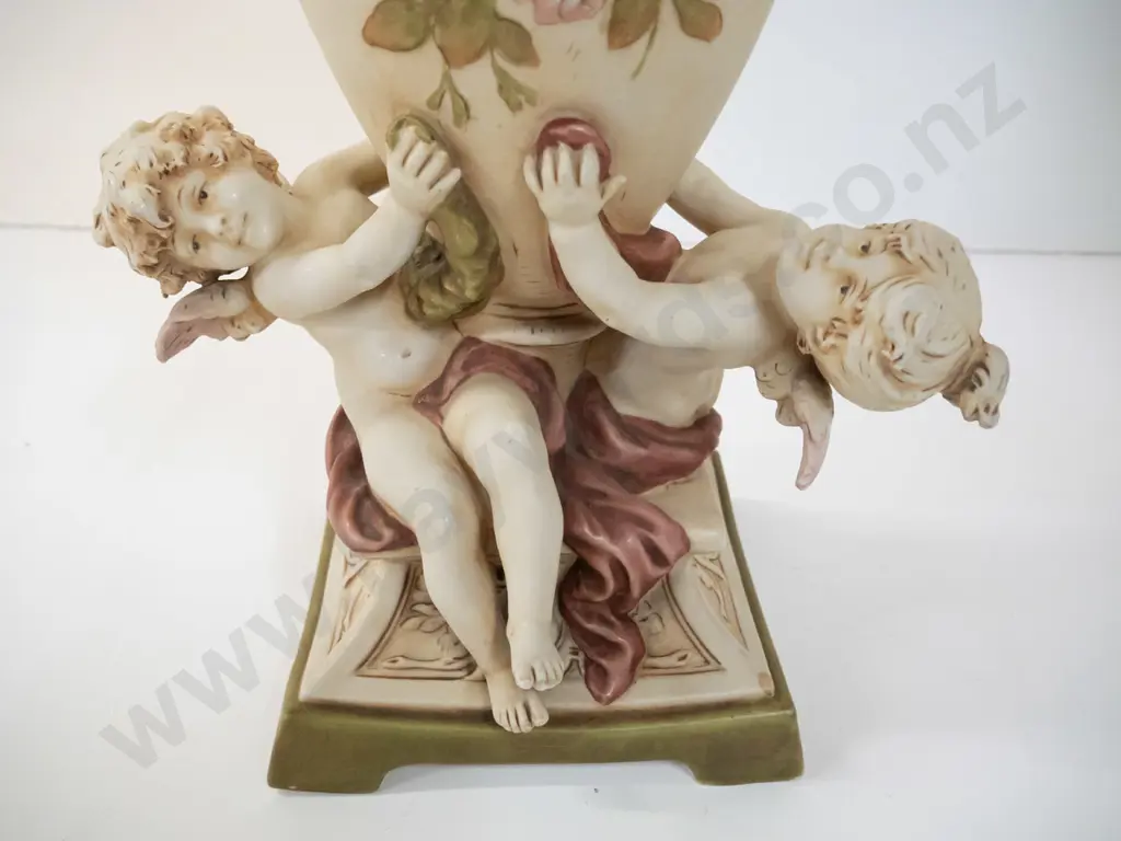 Royal Dux figural urn vase with floral and cherub decoration H-470 W-240 Image 1++