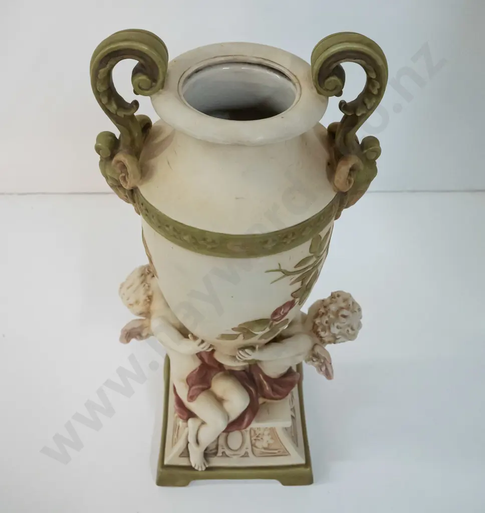Royal Dux figural urn vase with floral and cherub decoration H-470 W-240 Image 1++