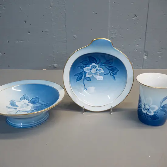 3 pieces of Bing & Grondahl "Winter Rose" china - comport D-200, vase and plate