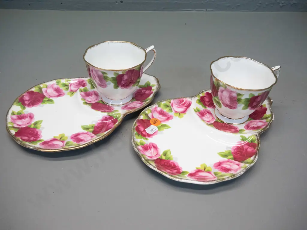 2 Royal Albert Old English Rose tennis sets - some rubbing to gilt on one Image 1++