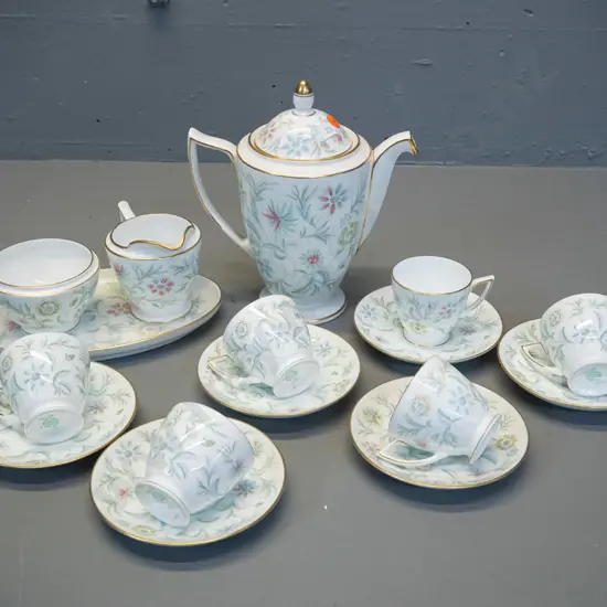 Minton "Vanessa" pattern 16-piece coffee set including coffee pot H-210 W-190