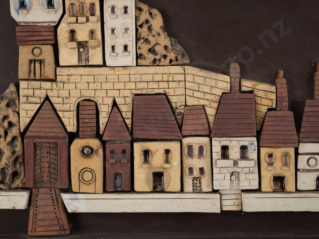 Harold Tyrie  - framed pottery wall art "Split, Yugoslavia" (slight aging) H - 400 W - 560 Image 1++