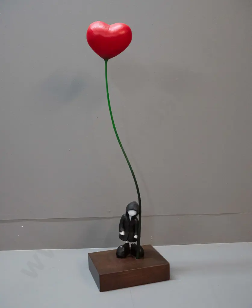Mackenzie Thorpe hand painted resin and timber sculpture "Lean on Love" limited edition 185/395. H-670 W-200 Image 1++