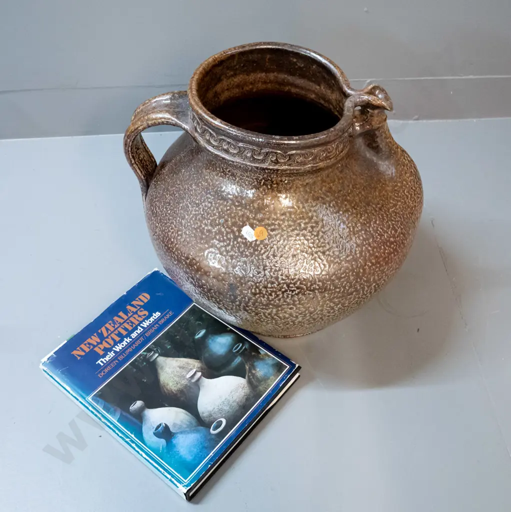 large Barry Brickell studio pottery jug / vase H-330 D-370 with New Zealand Potters - Their Work and Words book, has Image 1++