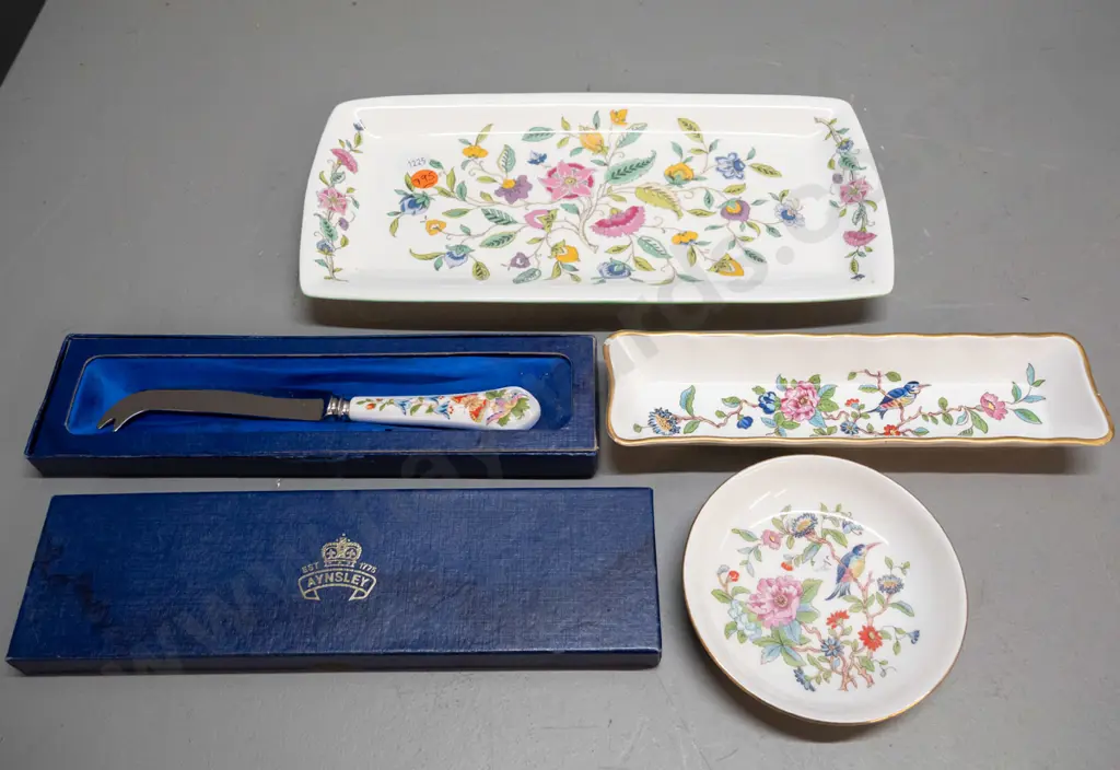 2 Aynsley "Pembroke" dishes, boxed Aynsley cheese knife and a Minton "Haddon Hall" dish L-290 W-145. Chip to corner of Image 1++