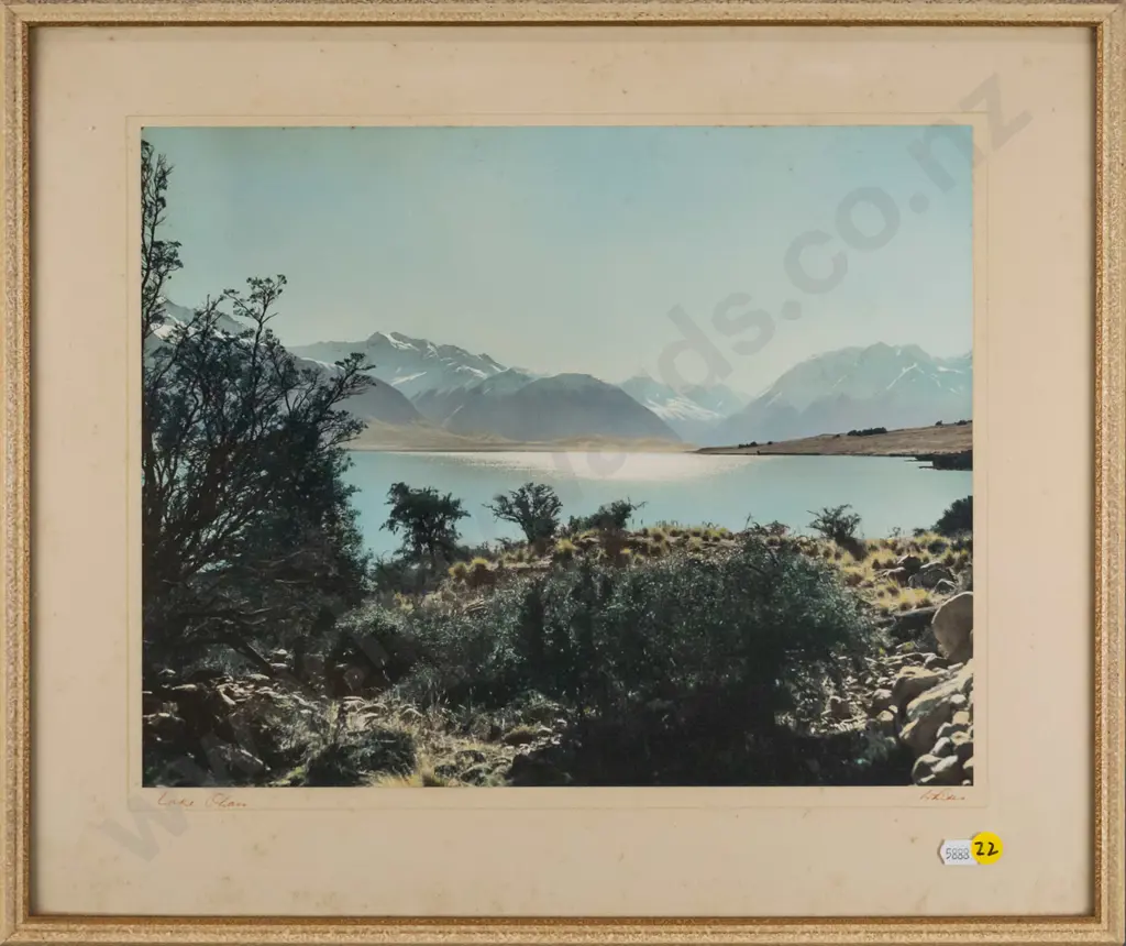 framed Whites Aviation hand coloured photograph "Lake Ohau" (framing needs attention and slight foxing) H - 280 W - 360 Image 1++