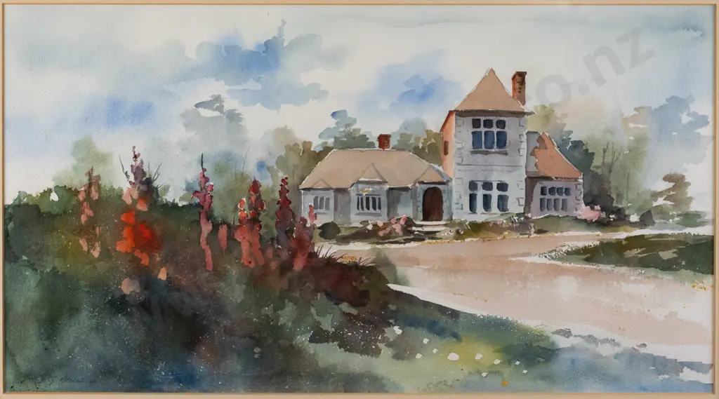 PG Hall - framed watercolour - house H - 270 W - 500 Image 1++