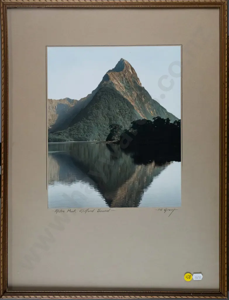 FS Gray - framed vintage hand coloured photograph "Mitre Peak Milford Sound" H - 280 W - 230 Image 1++