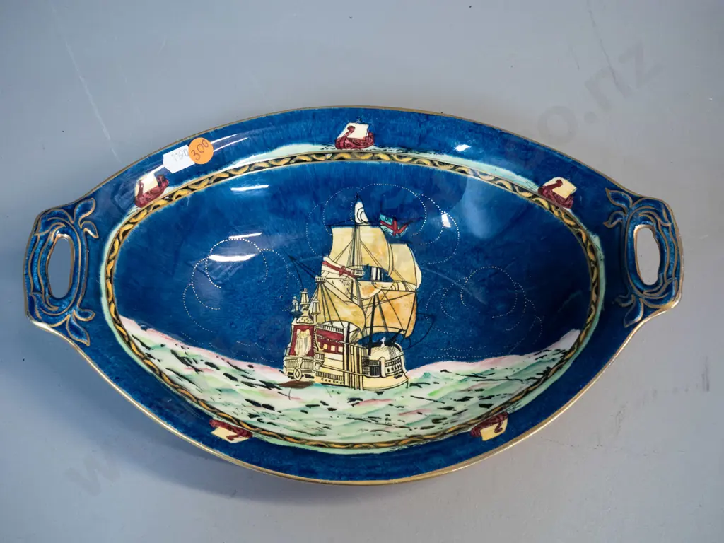 Royal Winton Grimwades lustre handled serving dish with galleon motif L-330 W-215 Image 1++