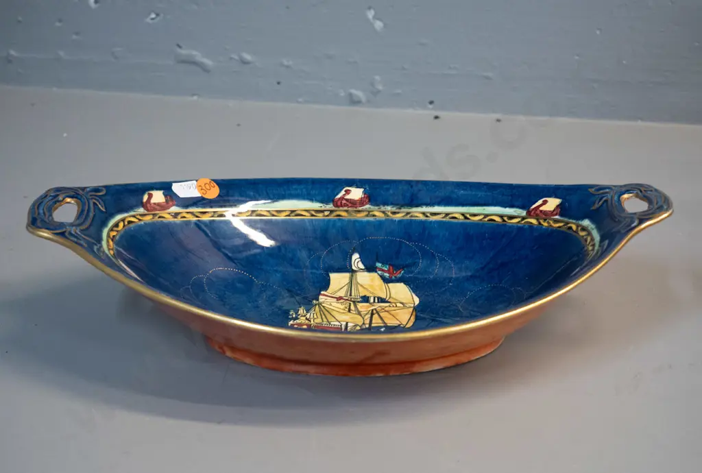 Royal Winton Grimwades lustre handled serving dish with galleon motif L-330 W-215 Image 1++