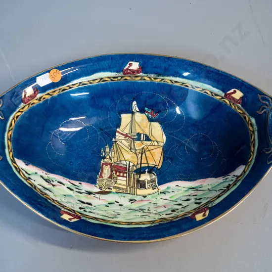 Royal Winton Grimwades lustre handled serving dish with galleon motif L-330 W-215