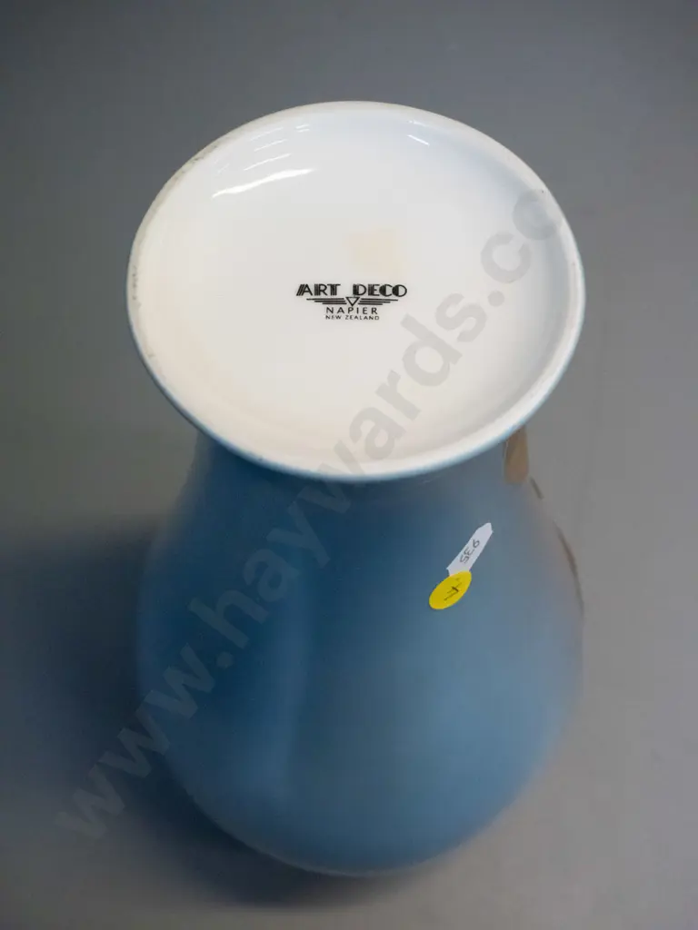 deco style boxed 'Art Deco' branded vase with gilt relief figure - marked Art Deco Napier New Zealand H310 D160 Image 1++