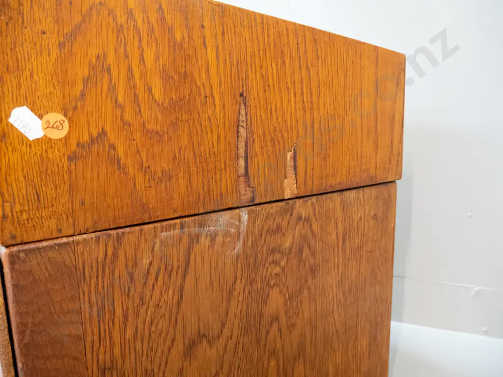 2 vintage oak library drawer cabinets with brass label handles, one 2-drawer and one 4-drawer, some chips and Image 1++