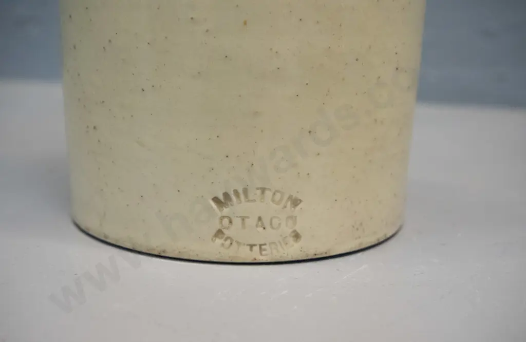 vintage jam pot with impressed Milton Potteries Otago and St George Jam Works Dunedin marks H-150 D-90 Image 1++