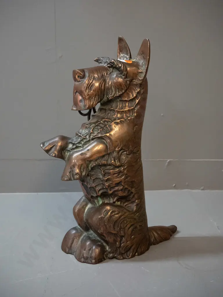 cast brass Scottie dog fireside set with poker and tongs, missing brush H-400 W-250 Image 1++