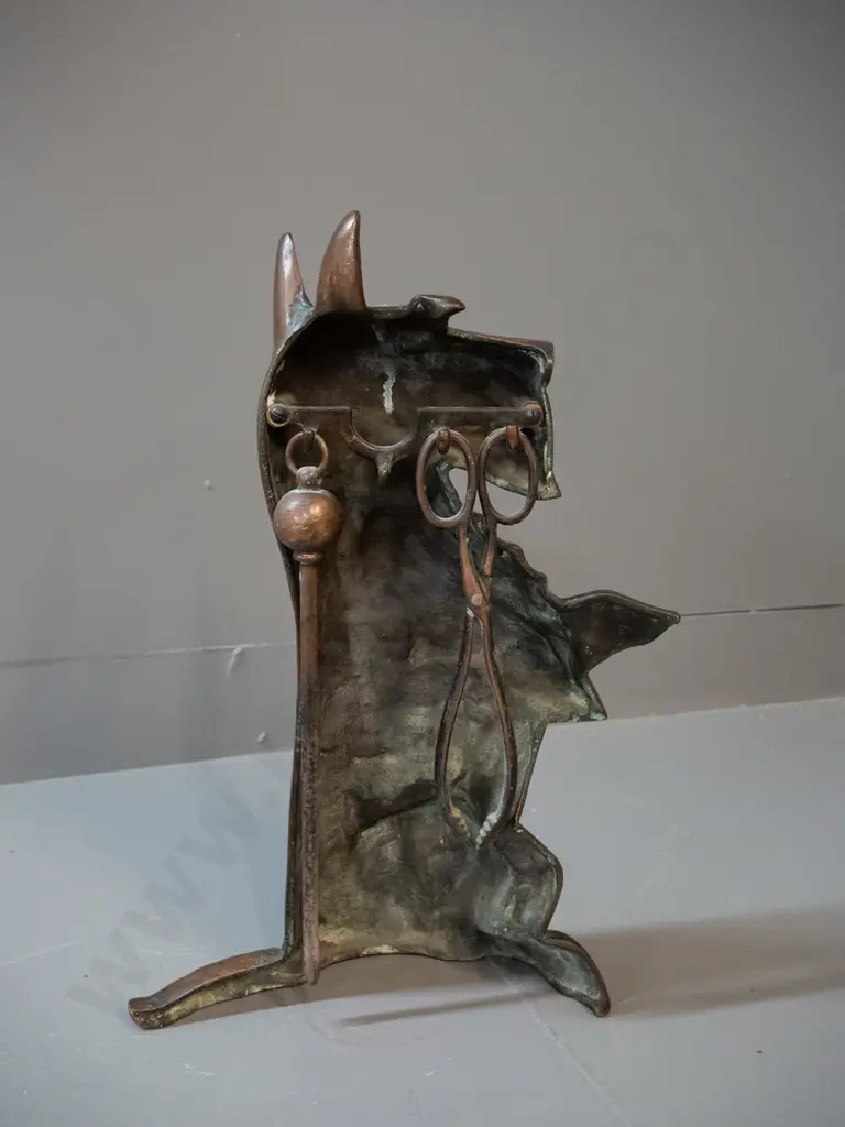 cast brass Scottie dog fireside set with poker and tongs, missing brush H-400 W-250 Image 1++
