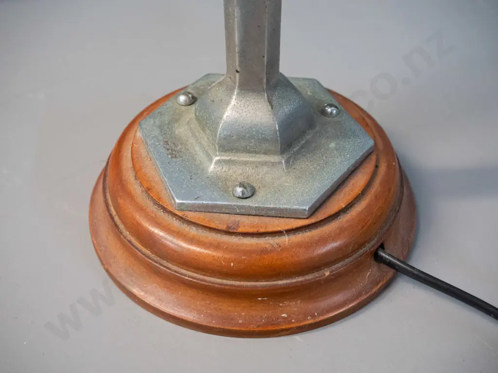 deco table lamp with chrome stand on timber base, milk glass globe shade H-510 Shade D-170 - pitting to chrome, small Image 1++